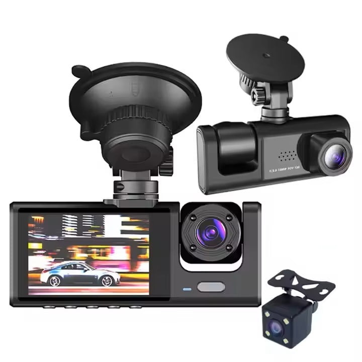 1080P HD Screen Dash Cam with IR Night Vision Loop Recording 3 Camera Vehicle DVR Recorder Black Box