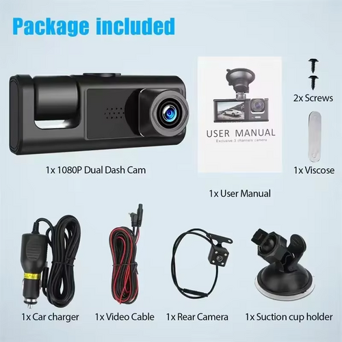 1080P HD Screen Dash Cam with IR Night Vision Loop Recording 3 Camera Vehicle DVR Recorder Black Box