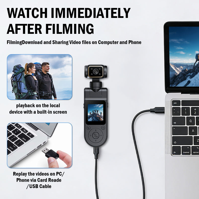 4K Pocket Handheld Sport Camera Rotatable HD Night Vision Live Vlog Recorder Bike Pocket Camcorder Vlogging Camera