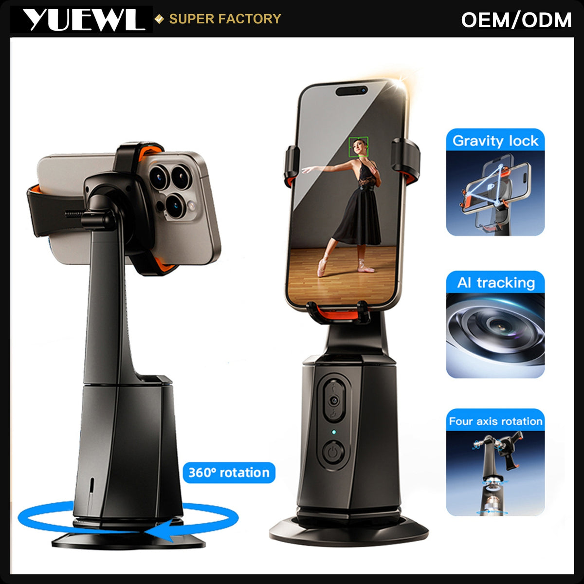 Vybe Vault for Creators Auto AI Face Tracking Gimbal Stabilizer Phone Shooting Stand Remote 360° Rotating Phone Holder