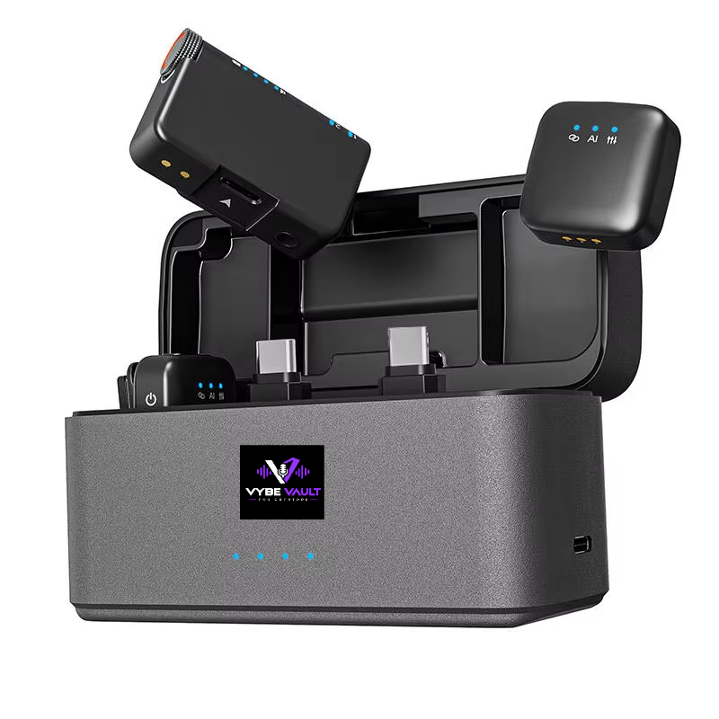 Vybe Vault For Creators M15 Mini Wireless Lavalier Microphone with AI Noise Reduction and Real Voice for Live Show Wireless Collar Clip Microphone