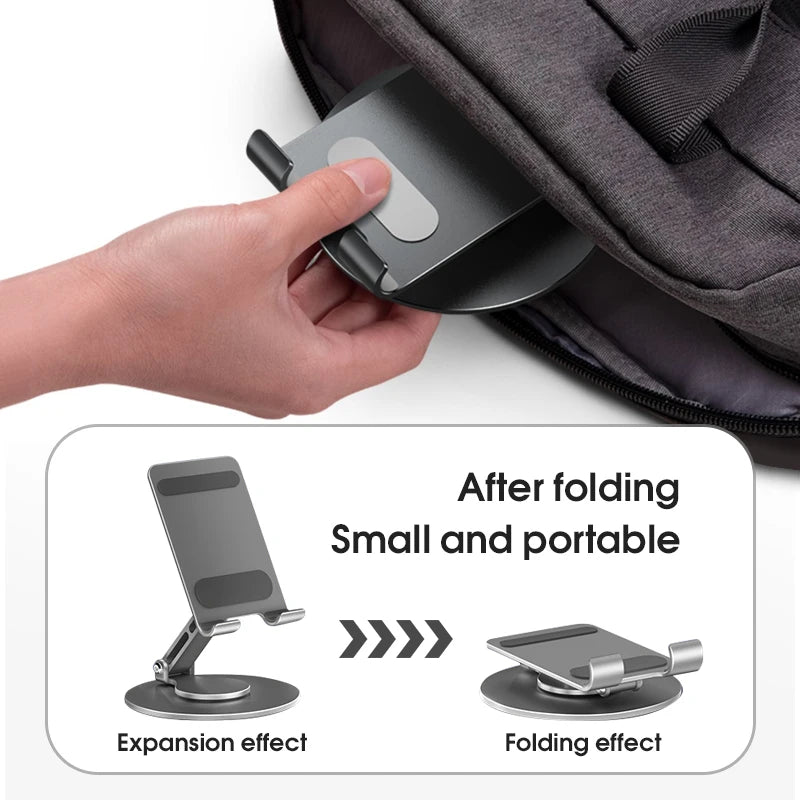 Real Aluminum Alloy 360 Degree Rotating Phone Stand Adjustable Foldable Desktop Holder Portable Ergonomic Cell Phone Stand