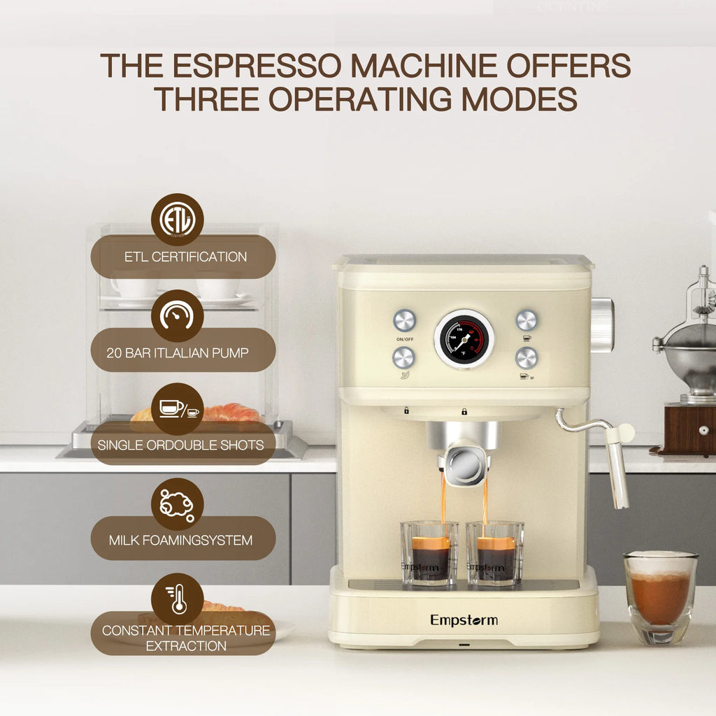 Empstorm Turkish  20 bar  Commercial 2-Cup Double Stainless Steel  Coffee Making Coffee Machine Home