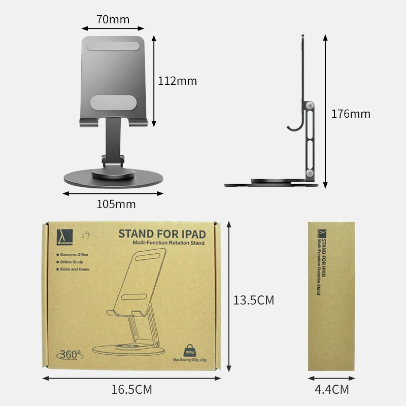 Real Aluminum Alloy 360 Degree Rotating Phone Stand Adjustable Foldable Desktop Holder Portable Ergonomic Cell Phone Stand