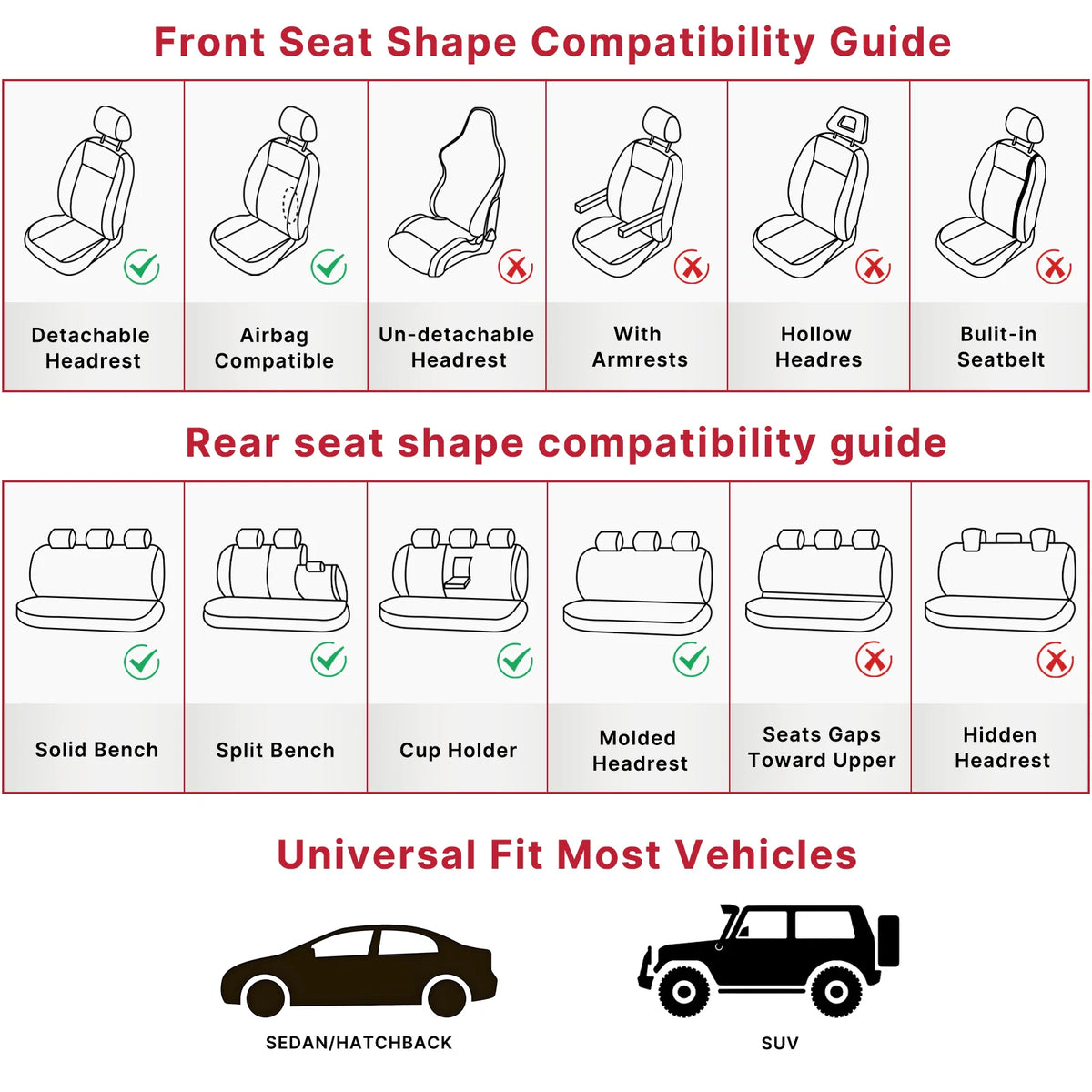 Xiangta Factory Luxury Hot-selling New 5-seater Red Car Seat Cover Full Set Luxury Leather Car Seat Covers From USA for Most Car