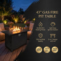 43-Inch Rectangular Gas Firepit Table 50000 BTU Volcanic Stone Black Steel Material Domestic US Shipping