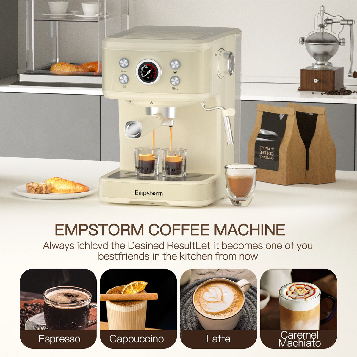 Empstorm Turkish  20 bar  Commercial 2-Cup Double Stainless Steel  Coffee Making Coffee Machine Home