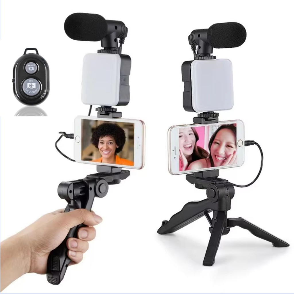 Professional Smartphone Video Making Kit with LED Light Tripod Mic YouTube Live Stream Vlog Bundle for Phone Recording