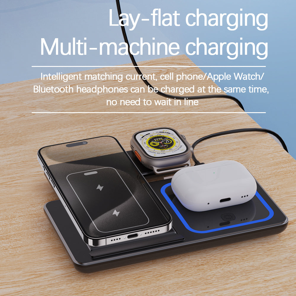 Wholesale Custom Logo Portable 3 in 1 Multifunction Fast Wireless Charging Stand 15w Phone 3 in 1 Foldable Wireless Charger