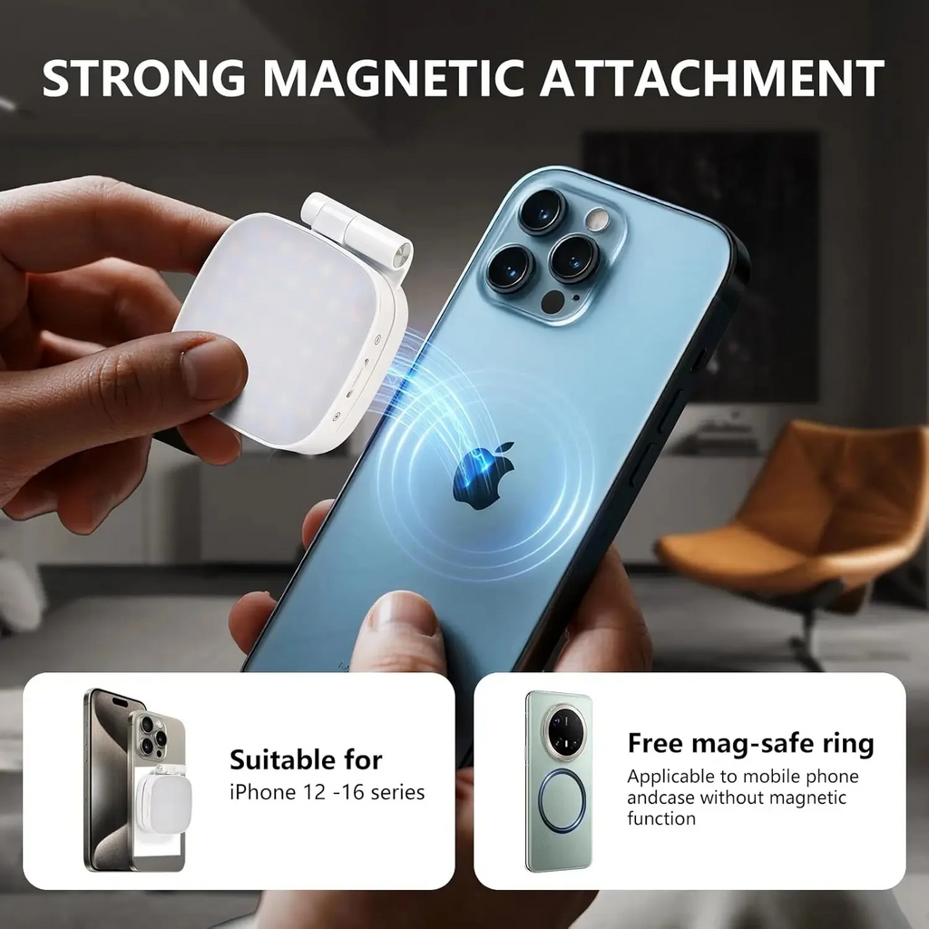 Portable Fill Light Clip with Mirror Selfie Ring Fill Light Magnetic Ring Selfie Lights Suitable for Magsafe IPhone