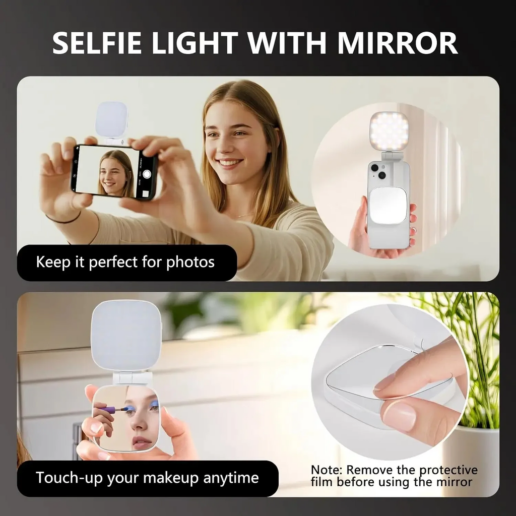 Portable Fill Light Clip with Mirror Selfie Ring Fill Light Magnetic Ring Selfie Lights Suitable for Magsafe IPhone