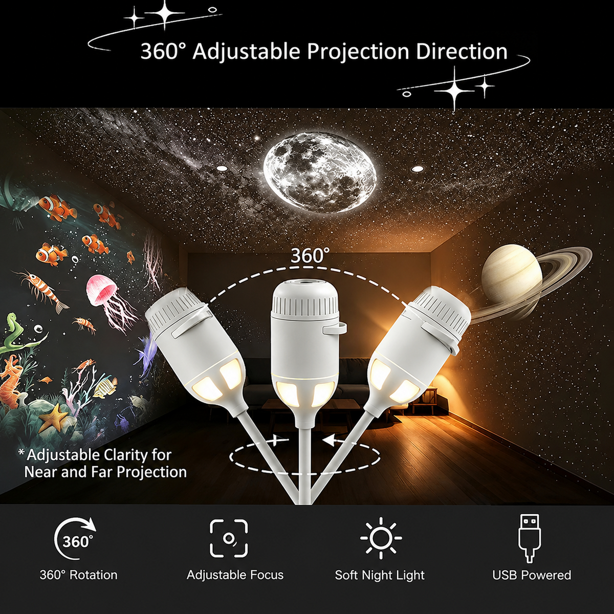Mini Projector Small Night Light Bedroom Sleep Eye Protection Starry Sky Atmosphere Light USB Powered Intelligent Control