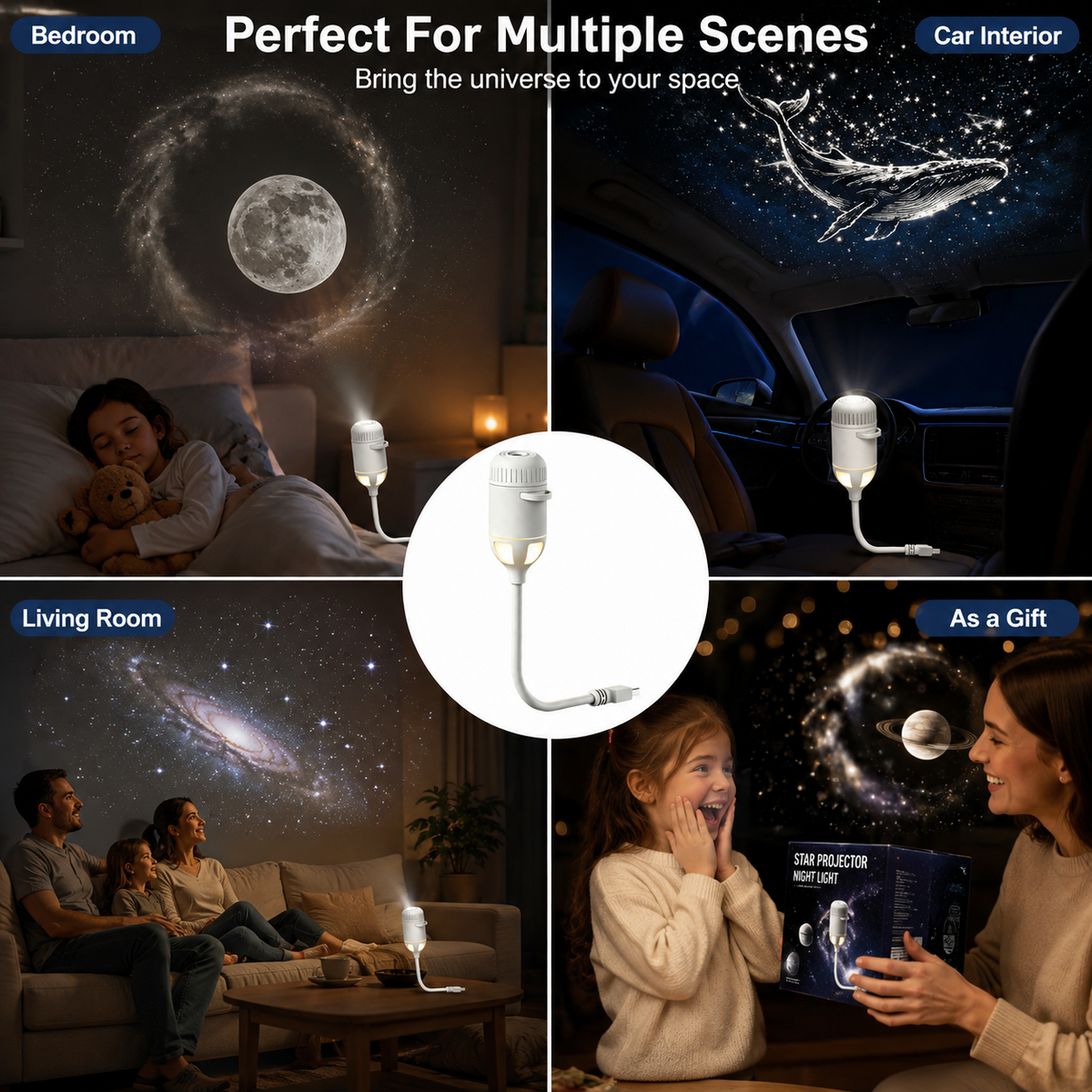 Mini Projector Small Night Light Bedroom Sleep Eye Protection Starry Sky Atmosphere Light USB Powered Intelligent Control