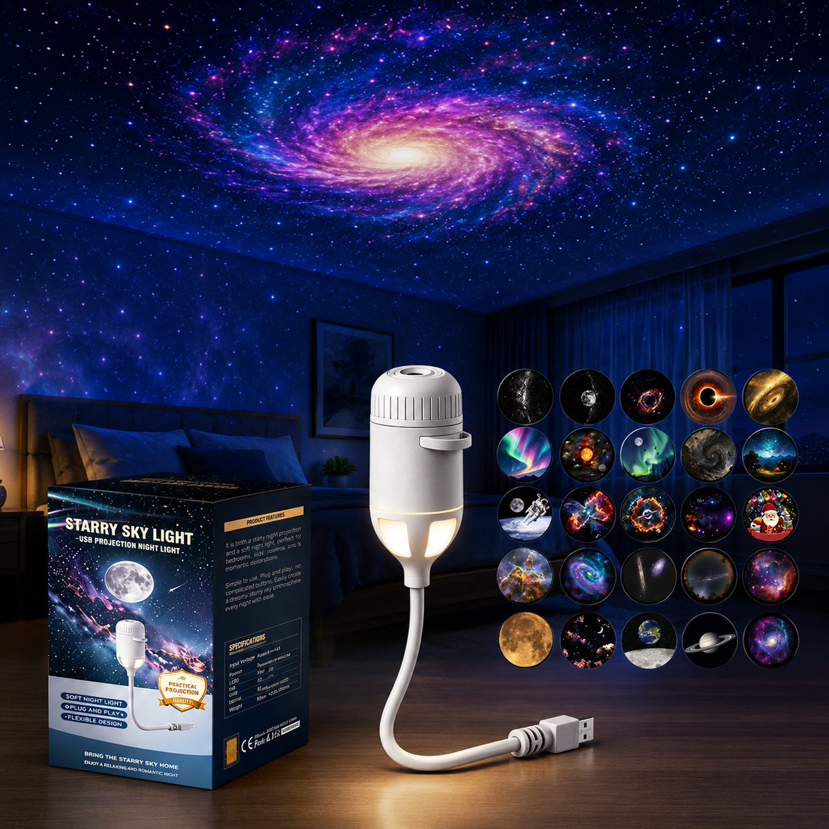 Mini Projector Small Night Light Bedroom Sleep Eye Protection Starry Sky Atmosphere Light USB Powered Intelligent Control